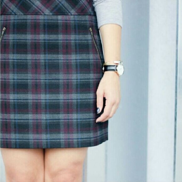 Loft Plaid Academia Gray Black Purple Zippers Mini Above Knee Career Skirt 0 XS - Picture 4 of 9